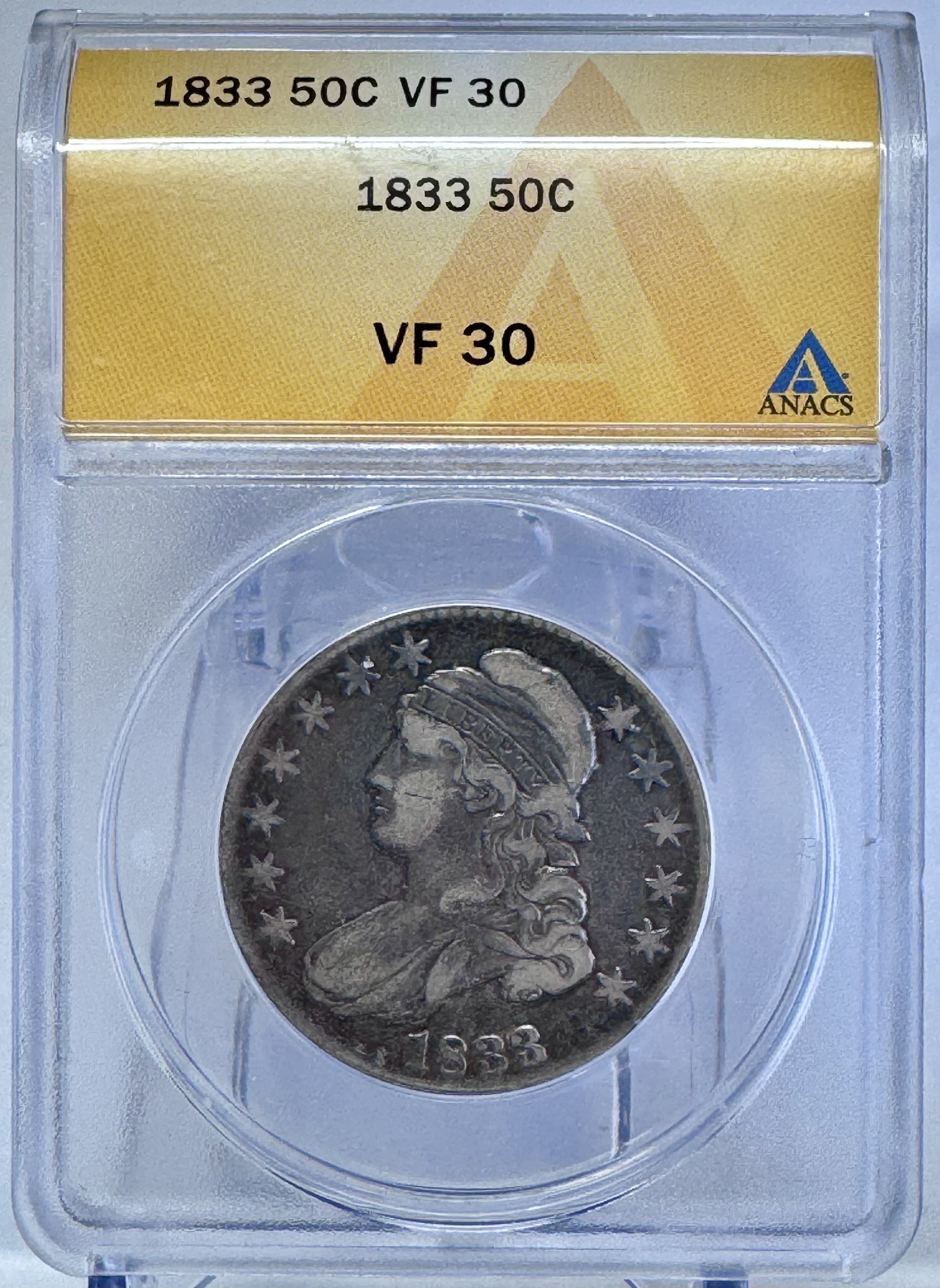 1833 Capped Bust Half Dollar ANACS VF-30