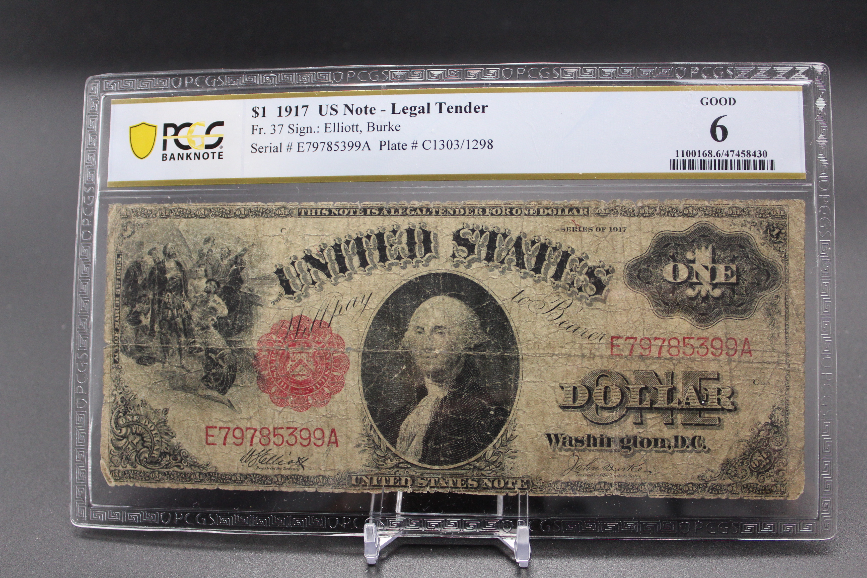 Fr 37 1917 1 Legal Tender Note Elliott  Burke PCGS Good 6