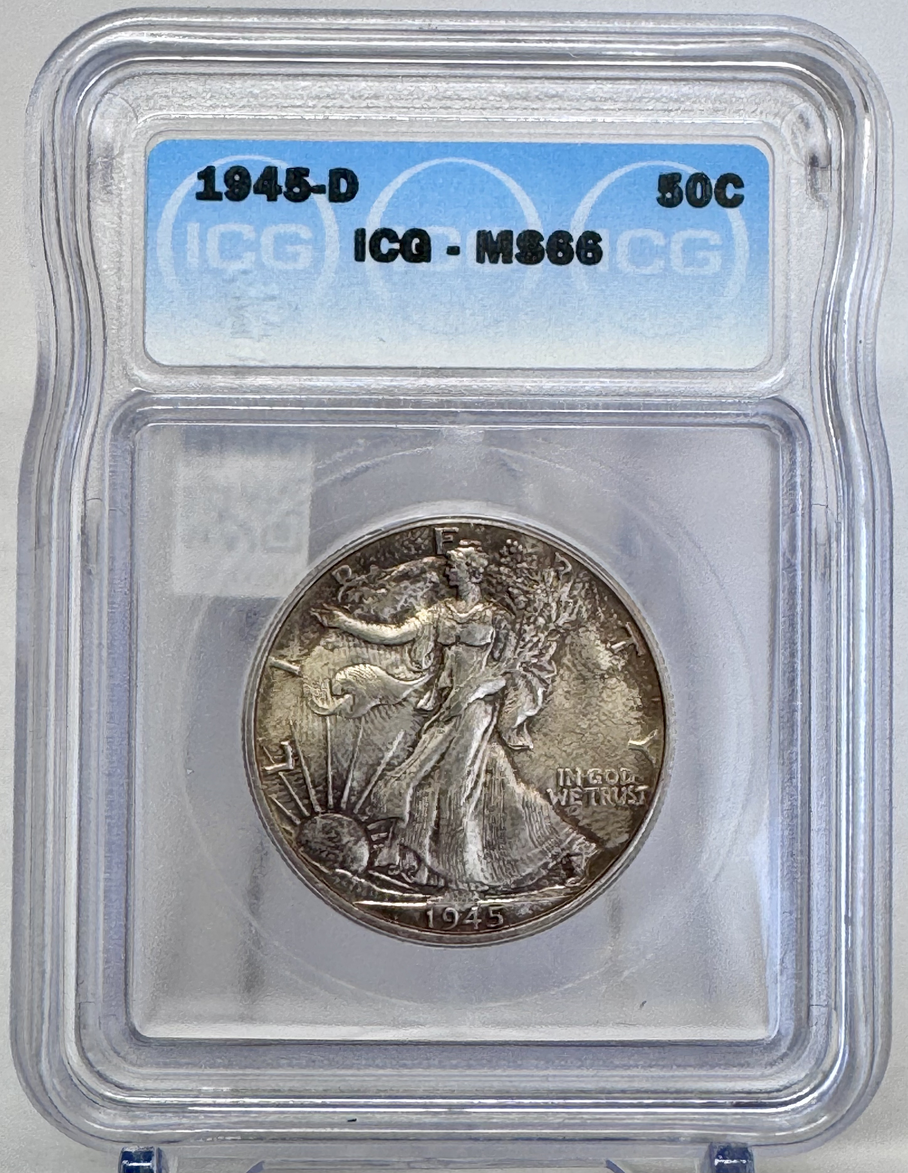 1945-D Walking Liberty Half Dollar ICG MS-66 Toned