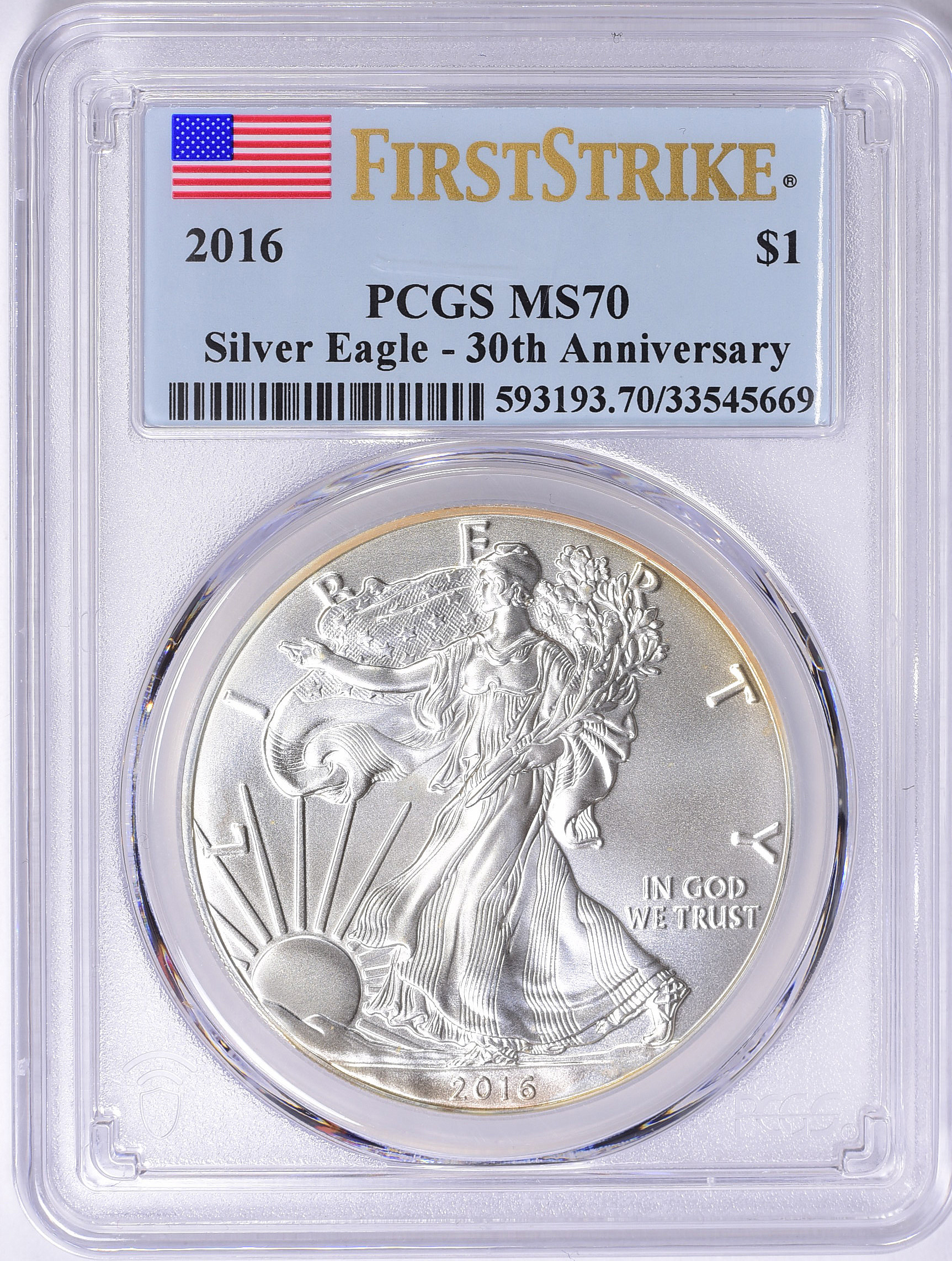 2016 1 Silver Eagle First Strike - 30th Anniversary PCGS MS-70 Toned