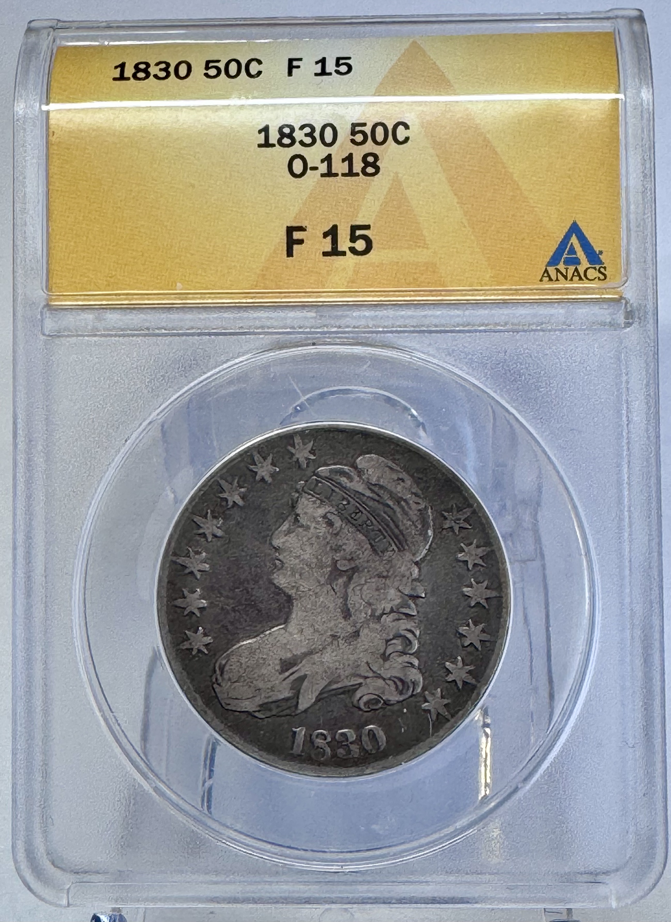 1830 Capped Bust Half Dollar Overton 118 ANACS F-15