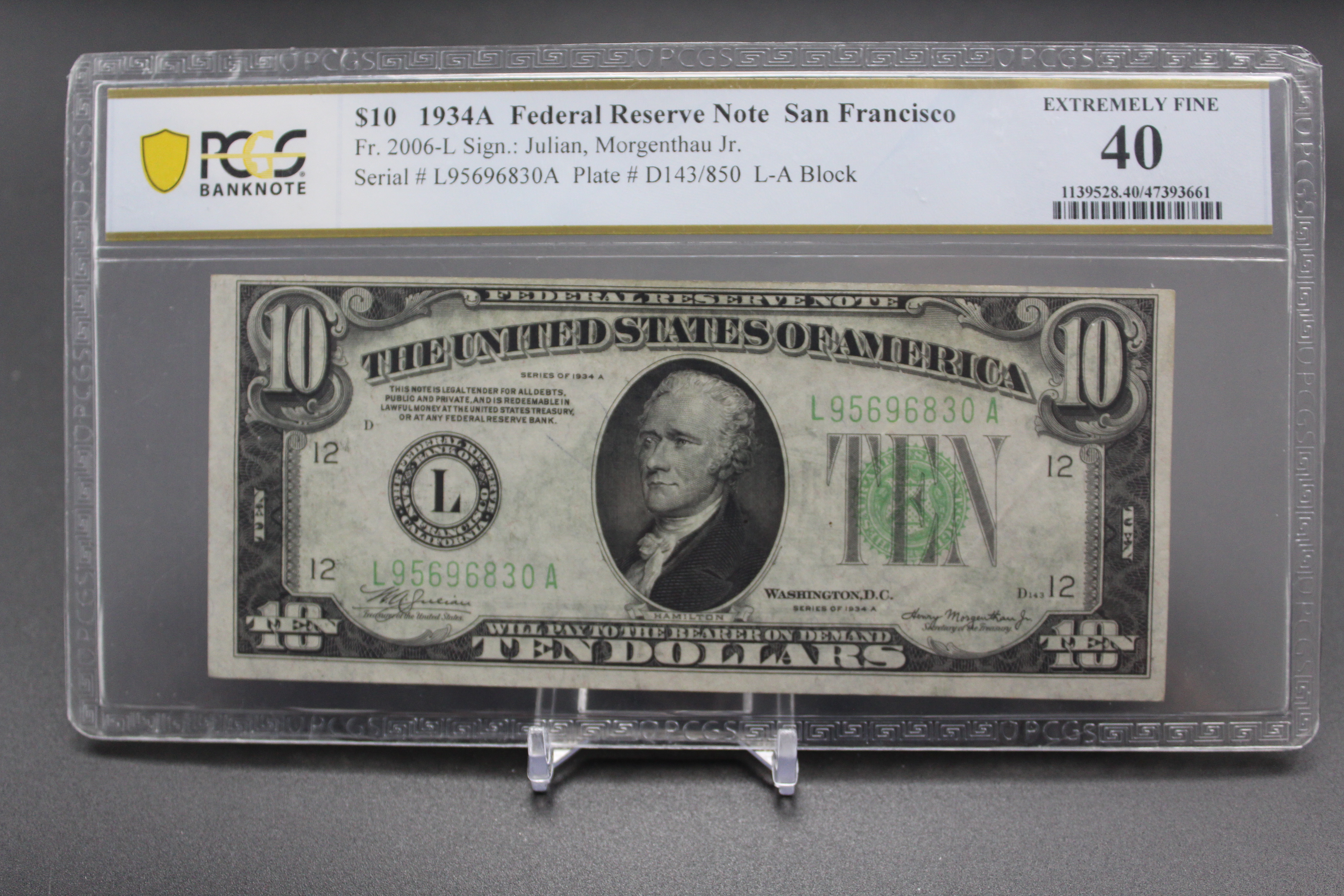 Fr 2006-L 1934A 10 Federal Reserve Note San Francisco PCGS EF40
