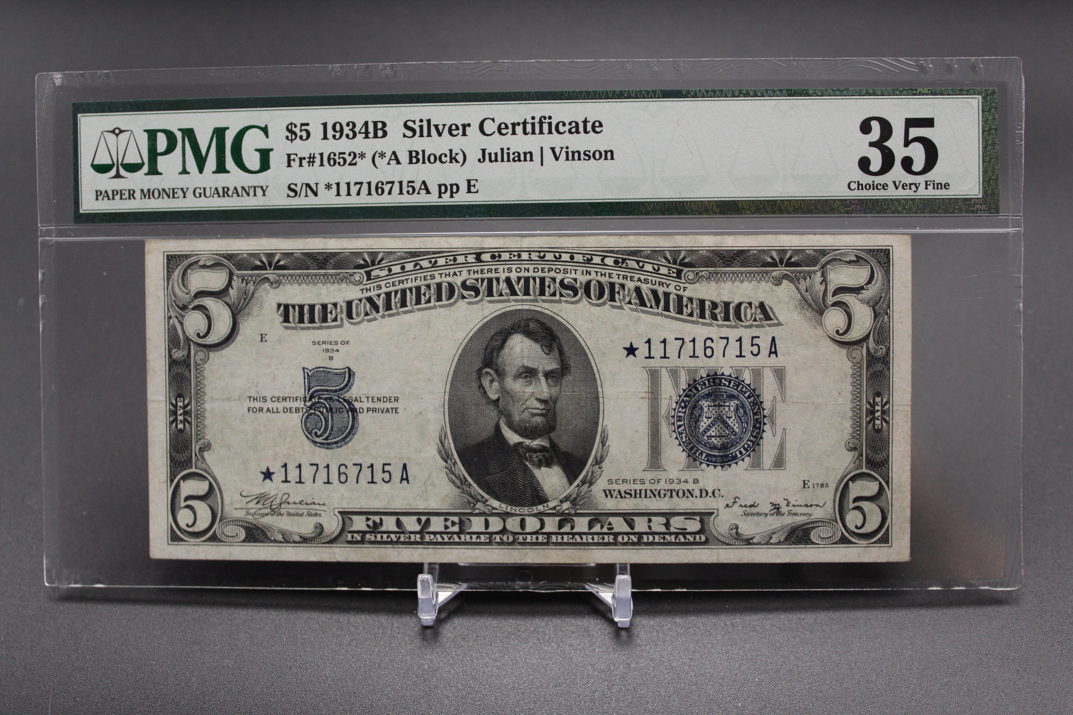 Fr 1652 1934B 5 Silver Certificate PMG VF35